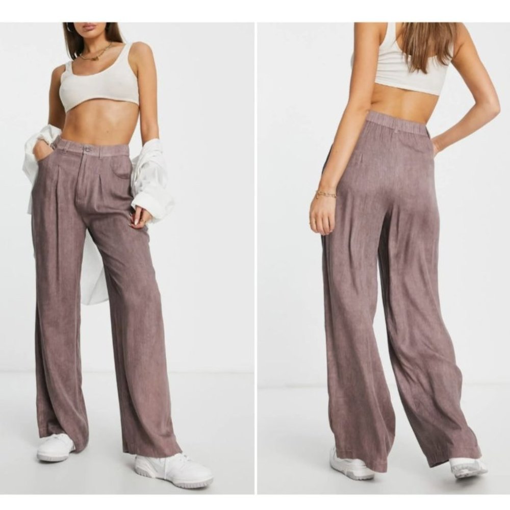 ASOS Design Hourglass Wide Leg Dad Pants Washed Mink 14